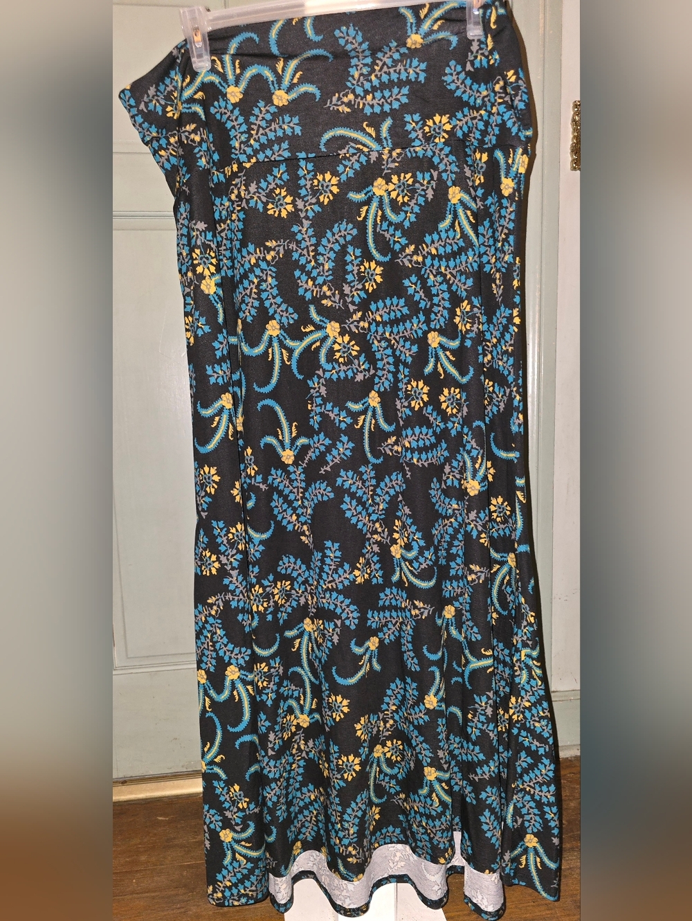 NWOT LuLaRoe Black Maxi Skirt with Blue & Yellow Floral Print